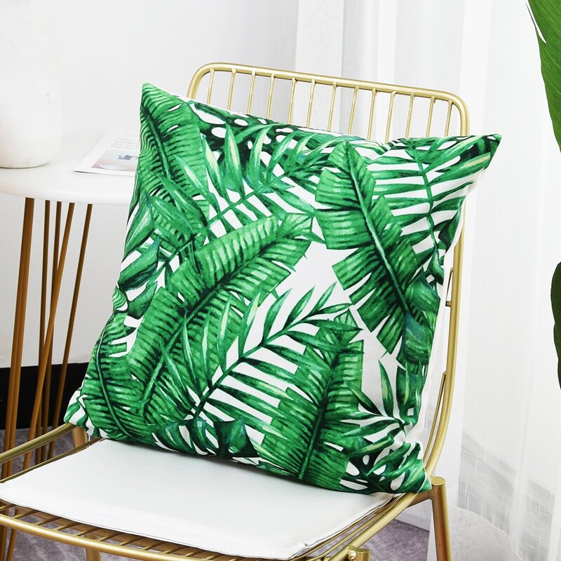 

Leaf Print Cushion Cover Without Filler, Green