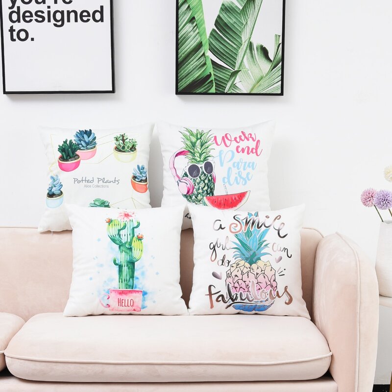 

1pc Plant Print Cushion Cover Without Filler, Multicolor