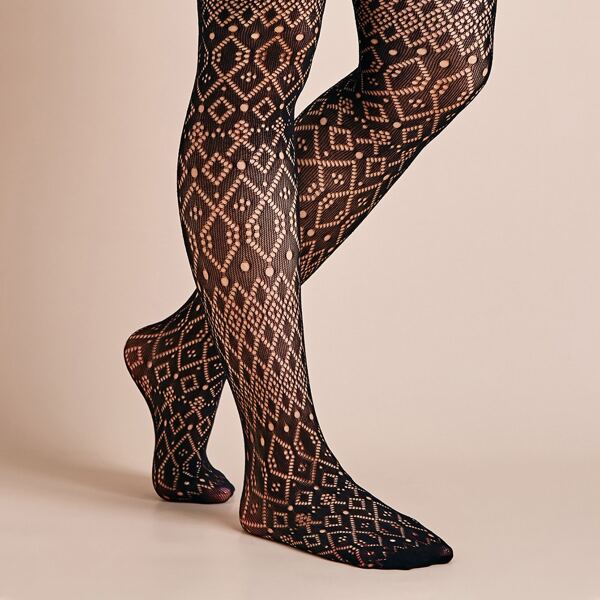 

1pair Geometric Pattern Mesh Tight, Black