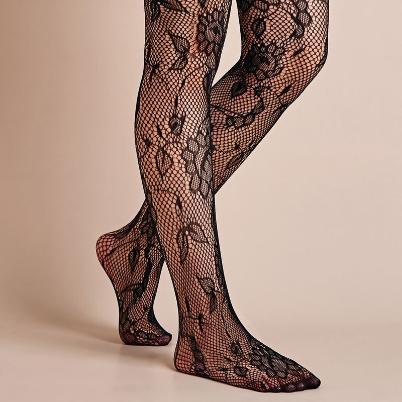 

1pair Flower Pattern Mesh Tight, Black