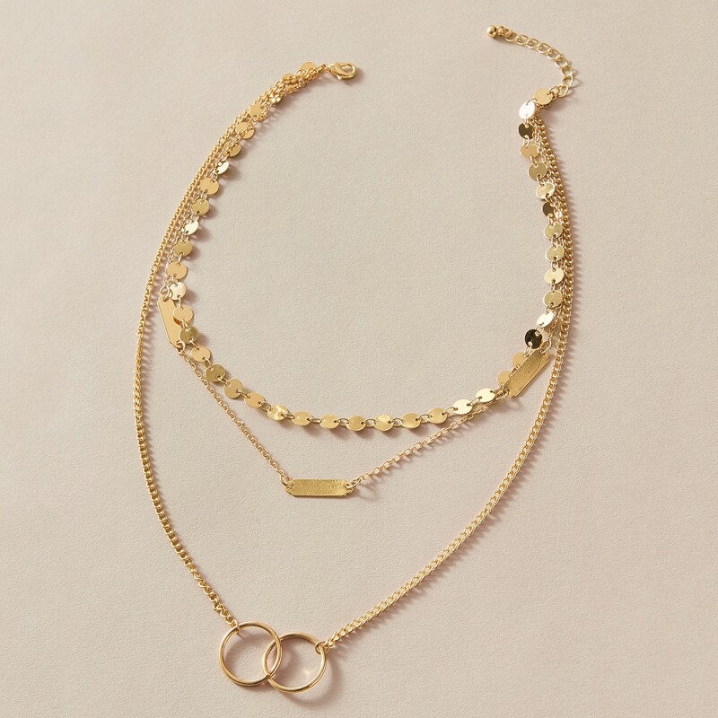 

1pc Disc Decor Ring Charm Layered Necklace, Gold
