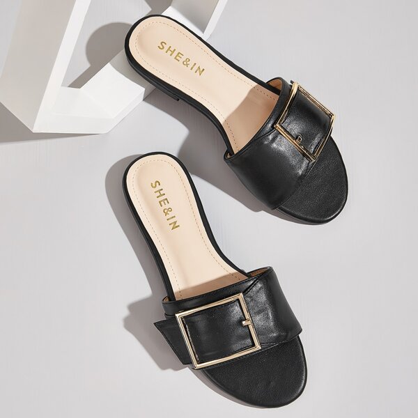 

Buckle Strap Decor Sliders, Black