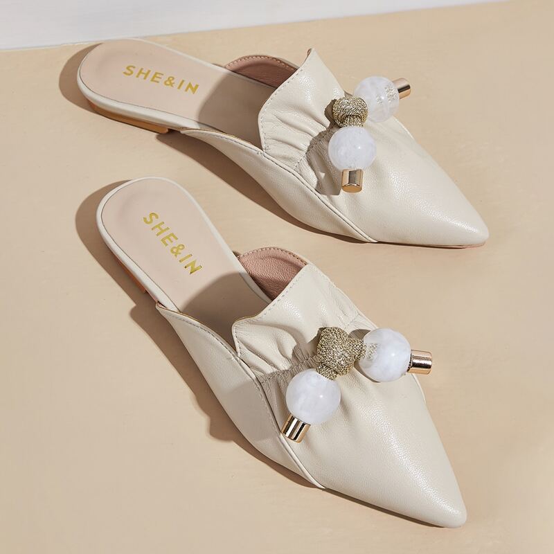 

Ruched Detail Loafers Mules, Beige