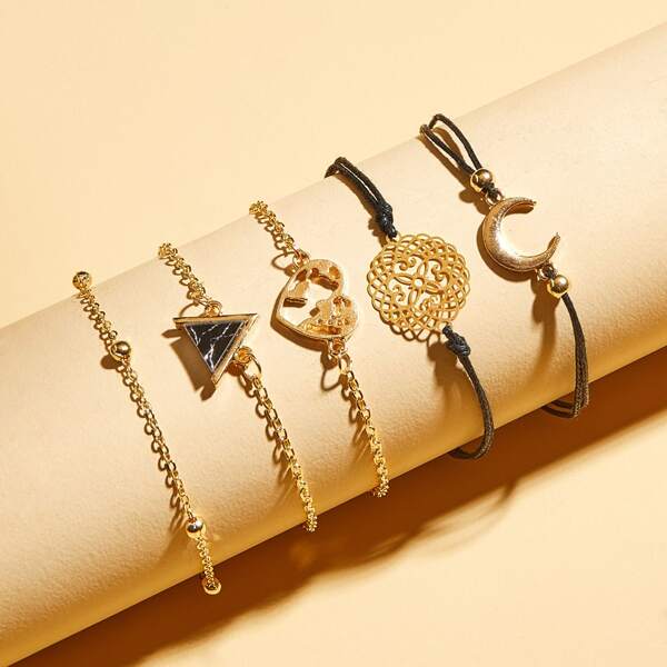 

5pcs Hollow Out Heart & Floral Decor Bracelet, Multicolor