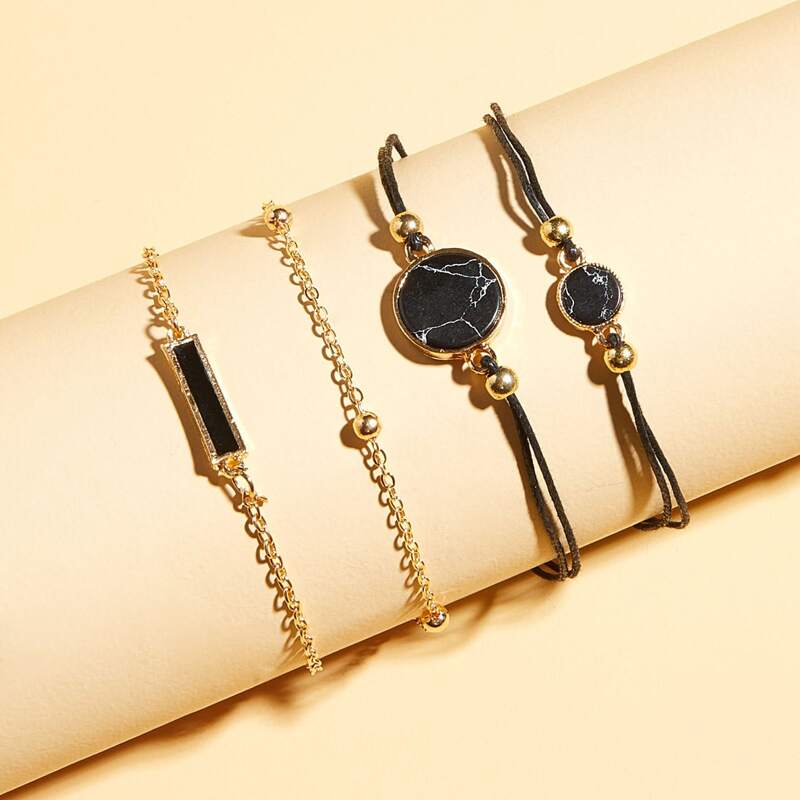 

4pcs Marble Pattern Geometric Decor Bracelet, Multicolor