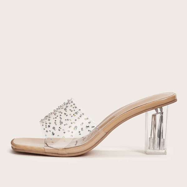

Rhinestone Detail Clear Chunky Heeled Mules