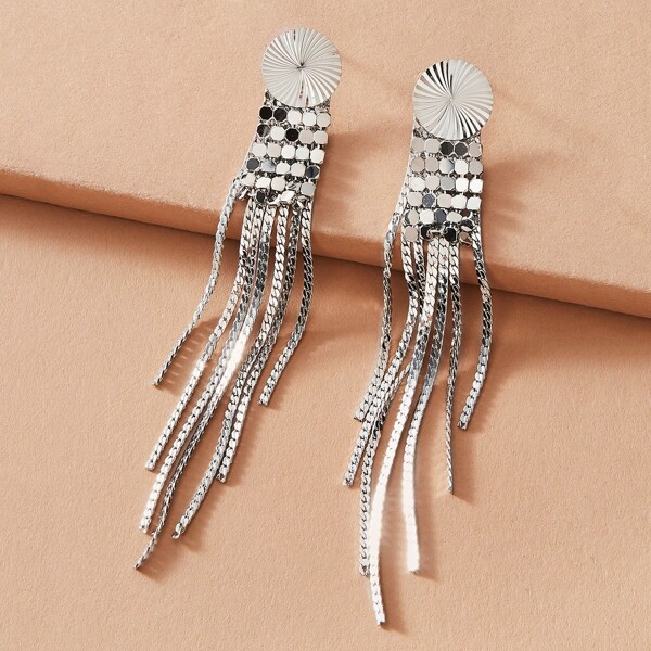 

1pair Metal Tassel Decor Drop Earrings, Silver