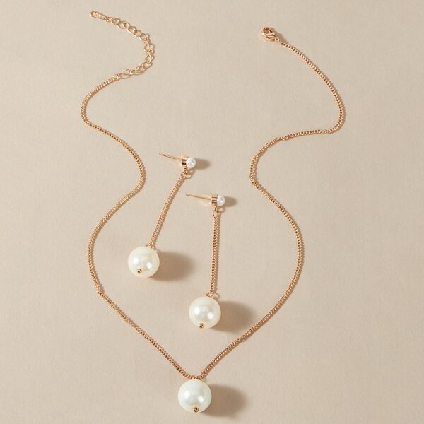 

1pair Pearl Decor Drop Earrings & 1pc Necklace