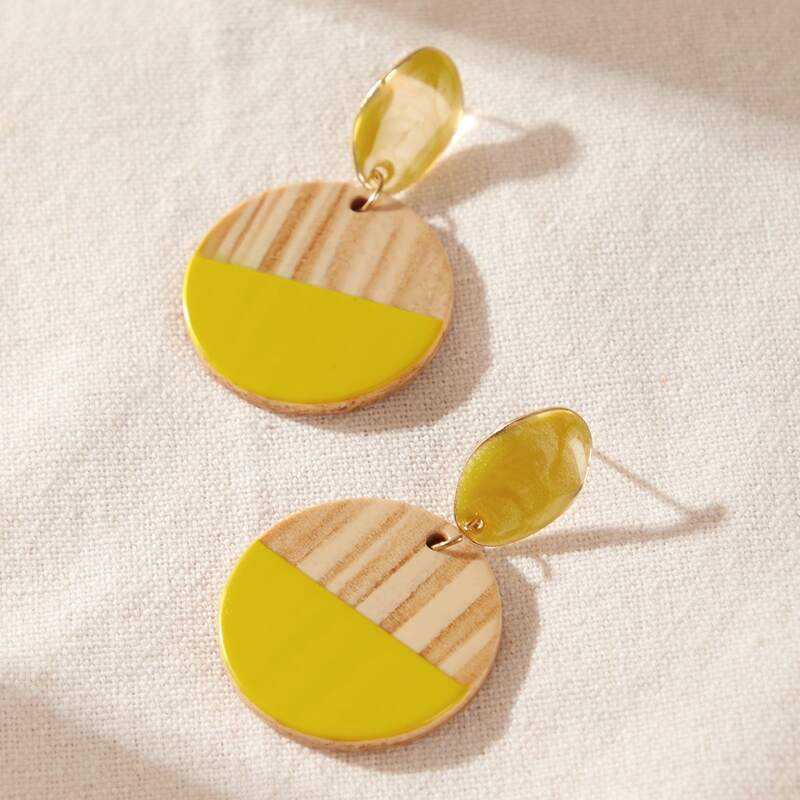 

1pair Color Block Round Drop Earrings, Multicolor