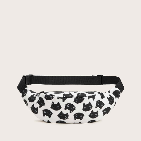 

Cat Graphic Fanny Pack, Black and white