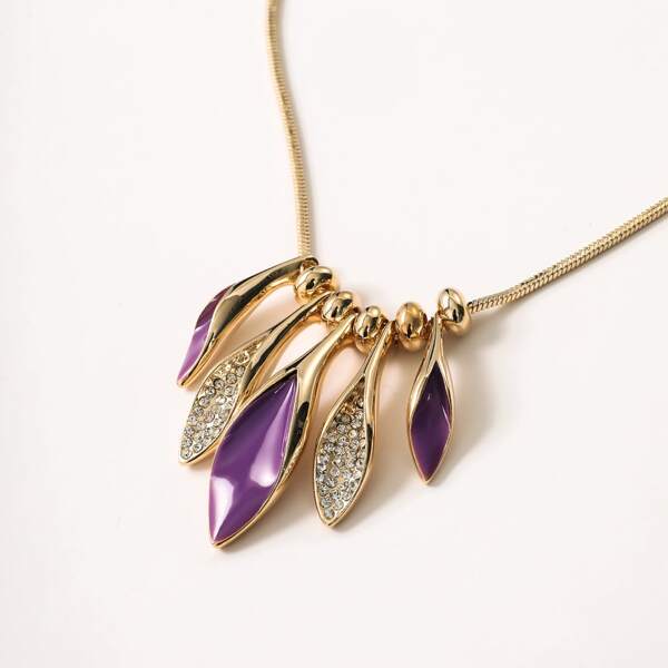 

1pc Rhinestone Engraved Color Block Necklace, Silver