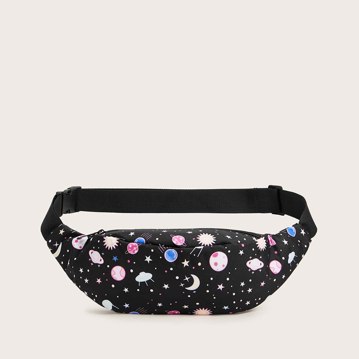 

Geometric Graphic Fanny Pack, Black