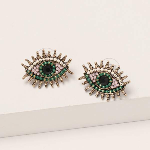 

1pair Rhinestone Engraved Evil Eye Stud Earrings, Multicolor