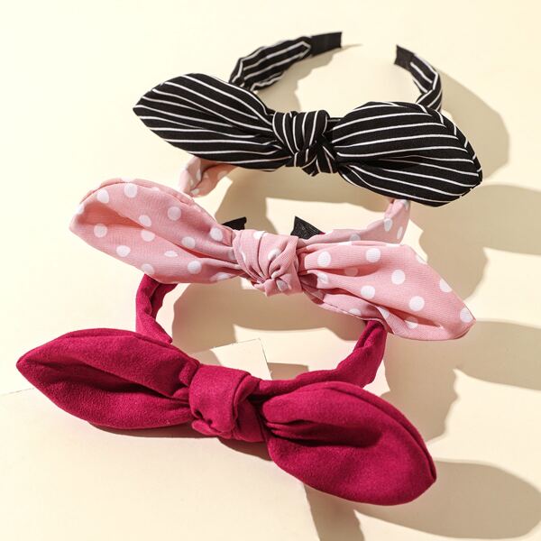

3pcs Toddler Girls Striped Pattern Bow Hair Hoop, Multicolor