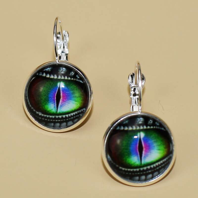 

1pair Cat Eye Pattern Round Drop Earrings, Multicolor