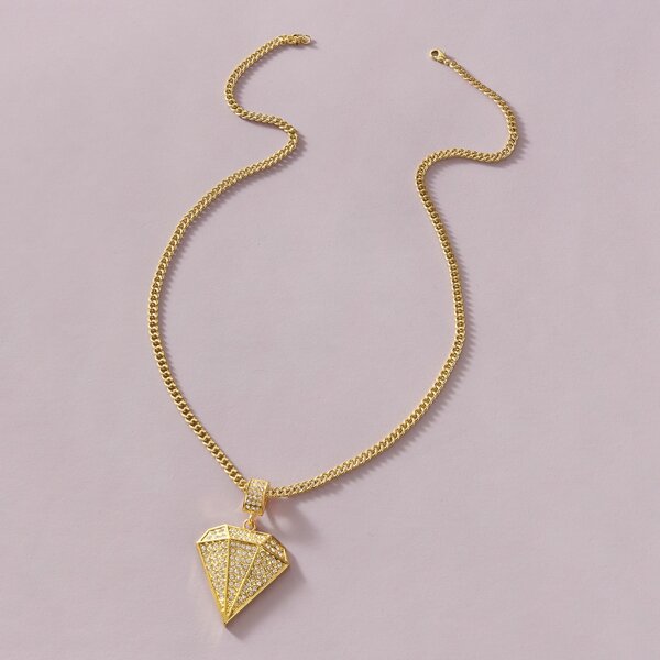 

1pc Men Rhinestone Decor Charm Necklace, Gold
