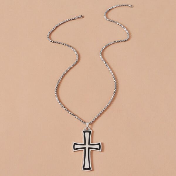 

1pc Men Cross Charm Necklace, Silver
