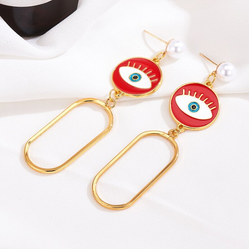 

1pair Eye & Geometric Decor Drop Earrings, Multicolor