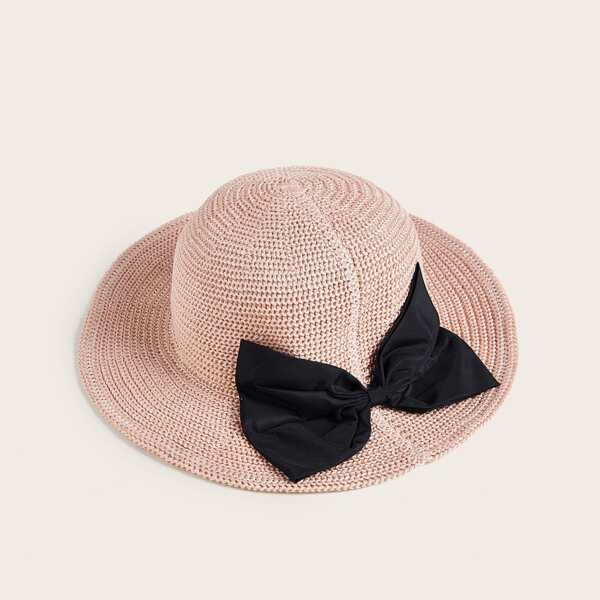 

Girls Bow Decor Braided Hat, Pink