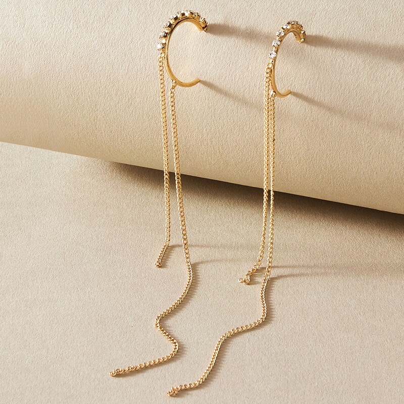 

1pair Rhinestone Engraved Tassel Decor Earrings, Gold