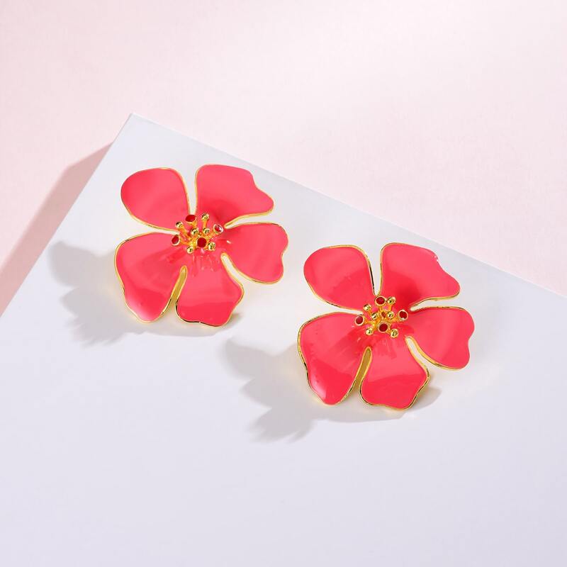 

1pair Flower Shaped Stud Earrings, Pink bright