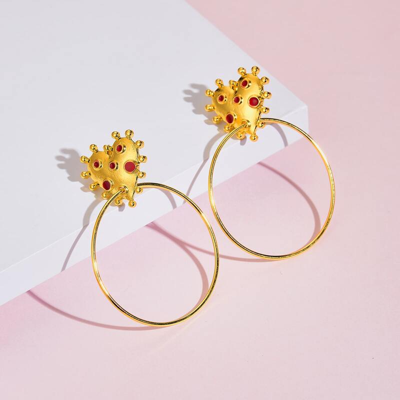 

1pair Heart & Ring Decor Drop Earrings, Gold