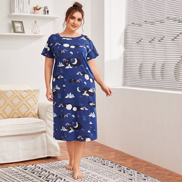 

Plus Cartoon Graphic Nightdress, Royal blue