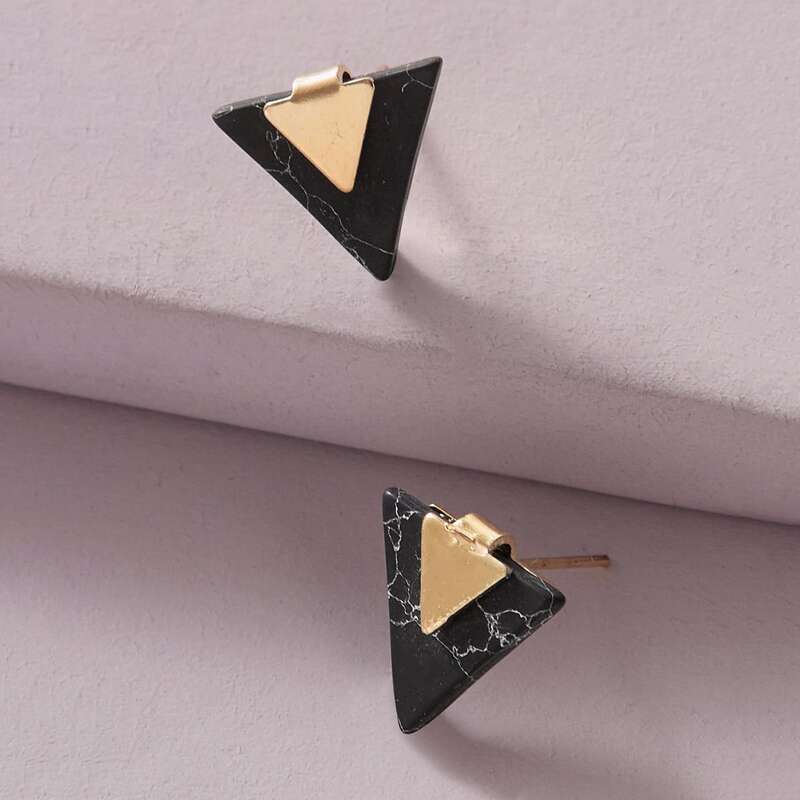 

1pair Marble Pattern Triangle Stud Earrings, Multicolor