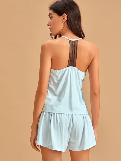 Contrast Lace Halter PJ Set