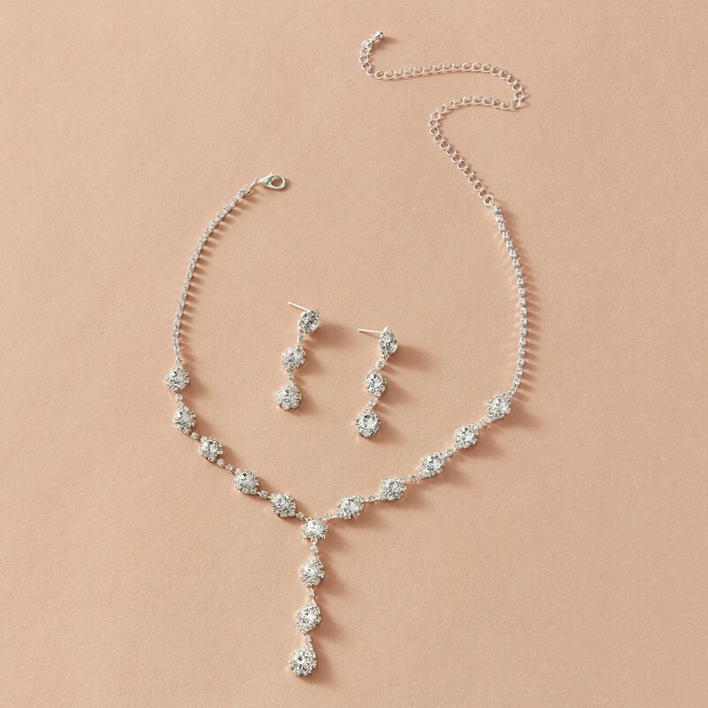 

1pc Rhinestone Engraved Necklace & 1pair Drop Earrings