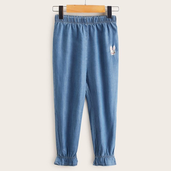 

Toddler Girls Rabbit Embroidery Carrot Jeans, Blue