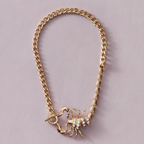 

1pc Rhinestone Engraved Scorpion Decor Chain Necklace, Gold