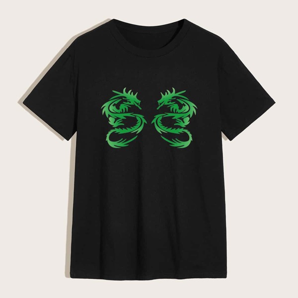 

Men Dragon Print Tee, Black