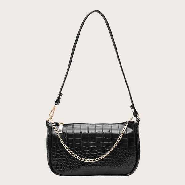 

Croc Embossed Satchel Bag, Black