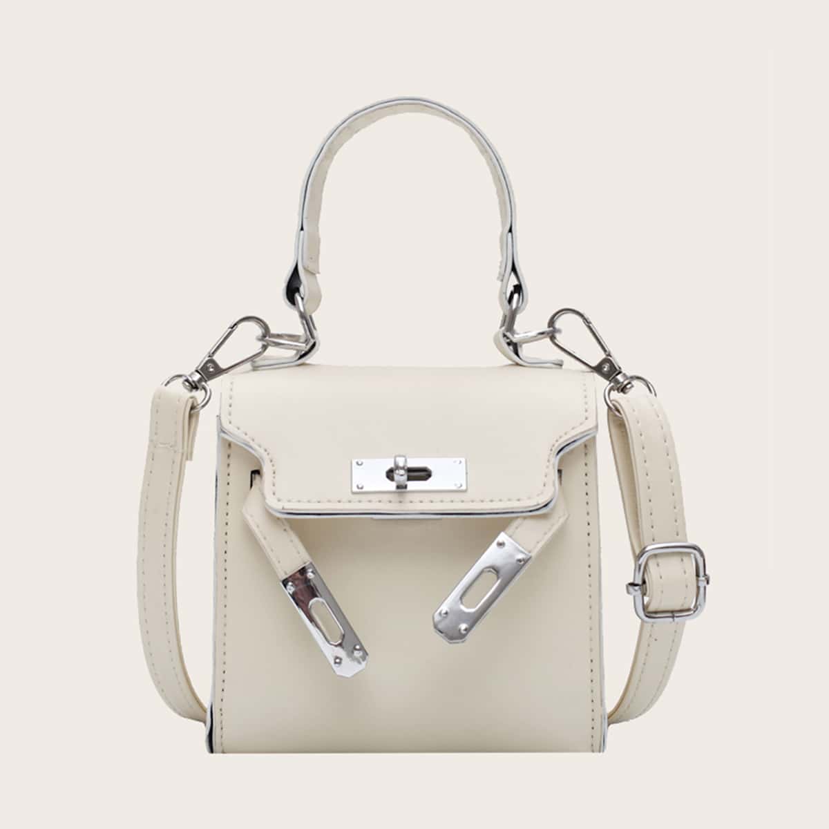 

Mini Minimalist Flap Satchel Bag, Beige