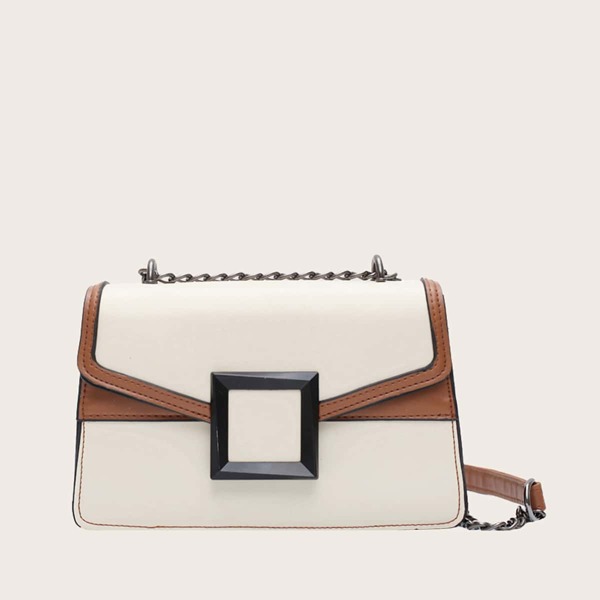 

Colorblock Flap Crossbody Bag, Beige