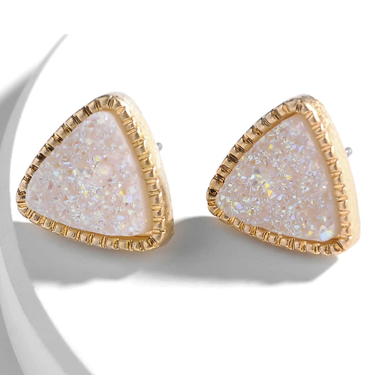 

1pair Natural Stone Triangle Stud Earrings, White