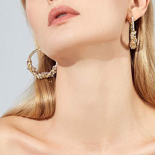 

1pair Rhinestone Engraved Hoop Earrings, Gold