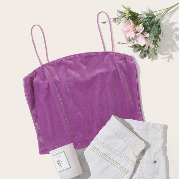 

Velvet Crop Cami Top, Purple