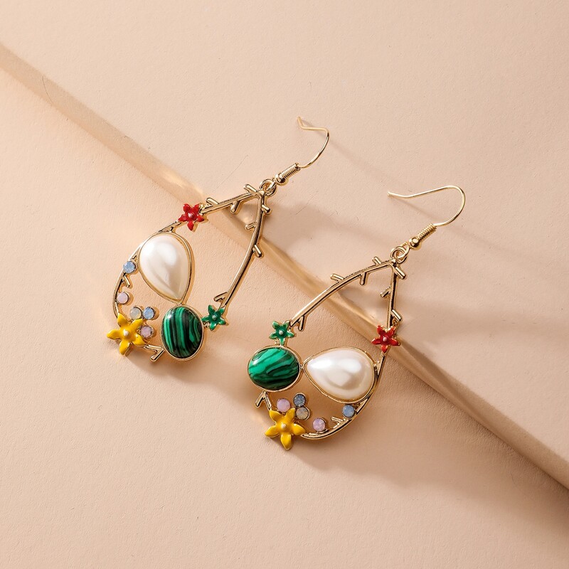 

1pair Faux Pearl Decor Water Drop Earrings, Multicolor