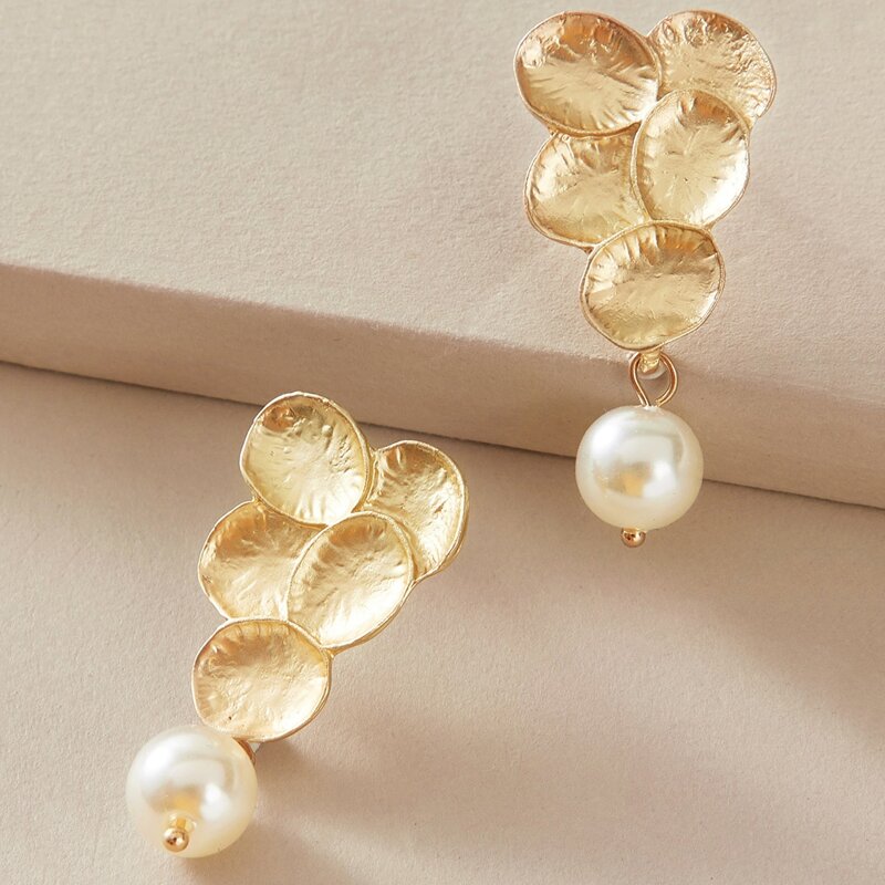 

1pair Faux Pearl Decor Drop Earrings, Gold
