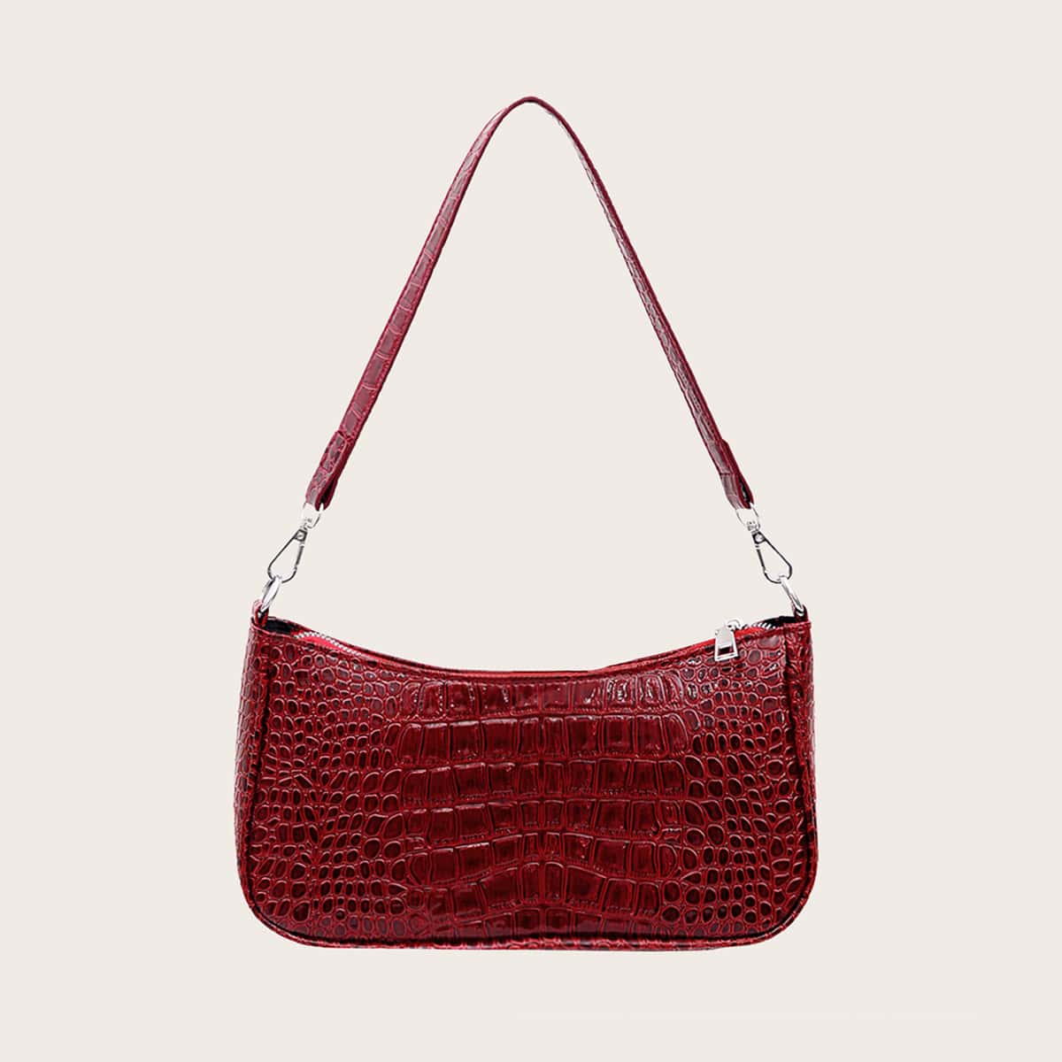 

Croc Embossed Baguette Bag, Red