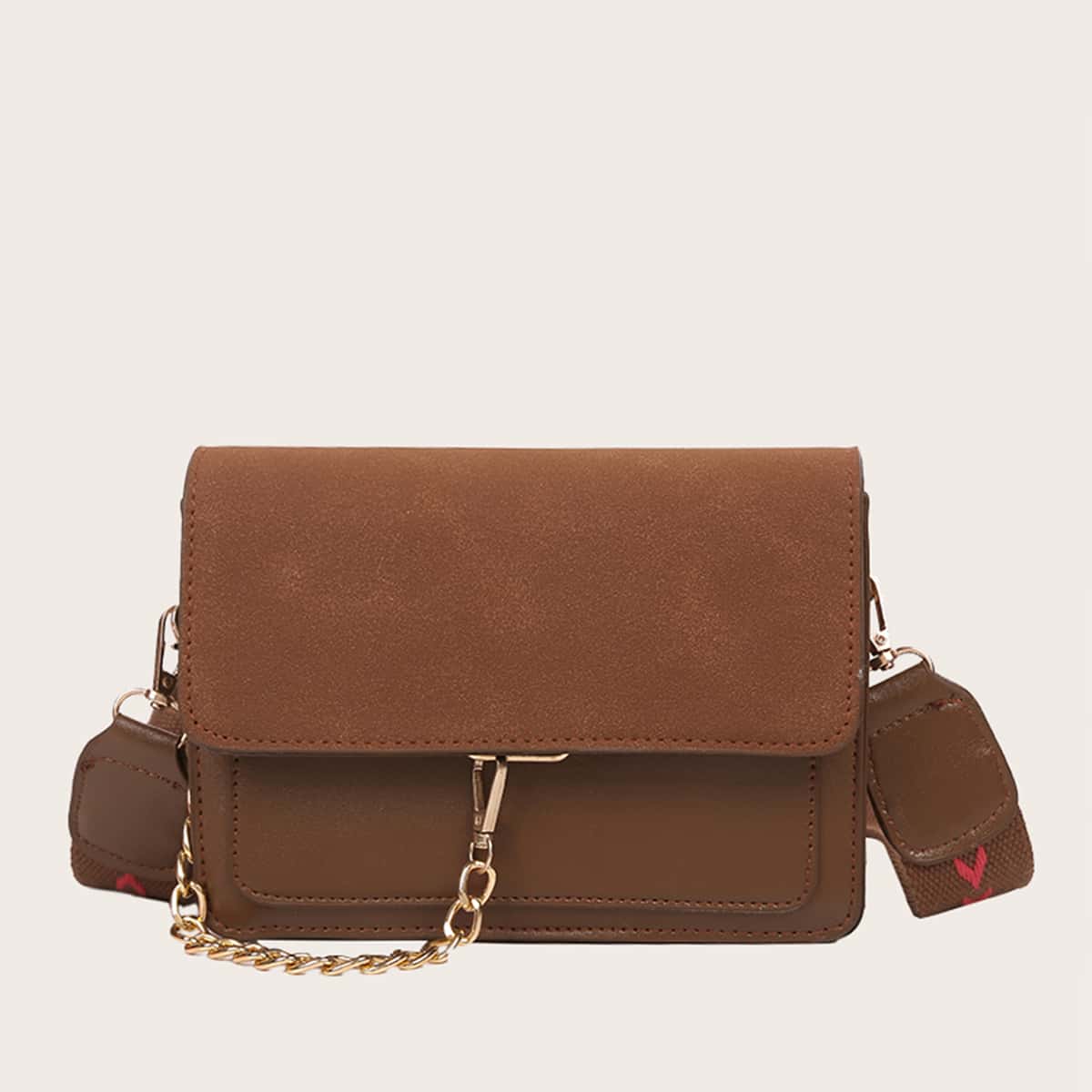 

Chain Decor Flap Crossbody Bag, Brown