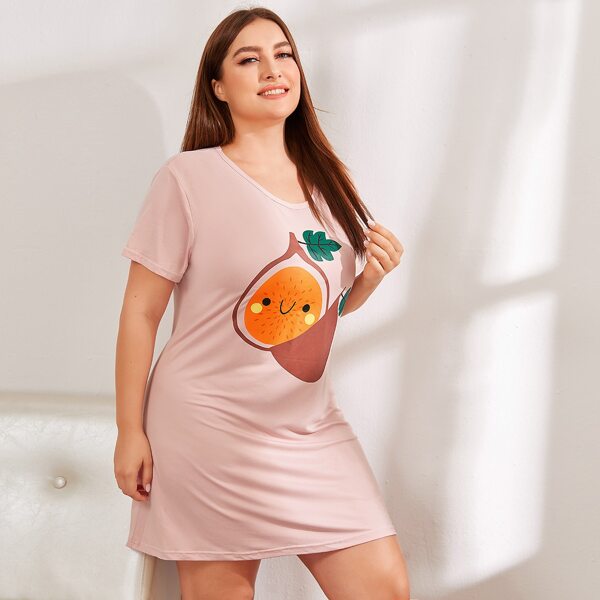

Plus Cartoon Graphic Night Dress, Pink