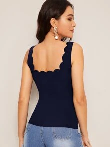 SHEIN Privé Scallop Trim Slim Tank Top - Navy Blue - View 2