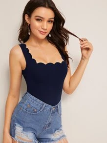 SHEIN Privé Scallop Trim Slim Tank Top - Navy Blue - View 5