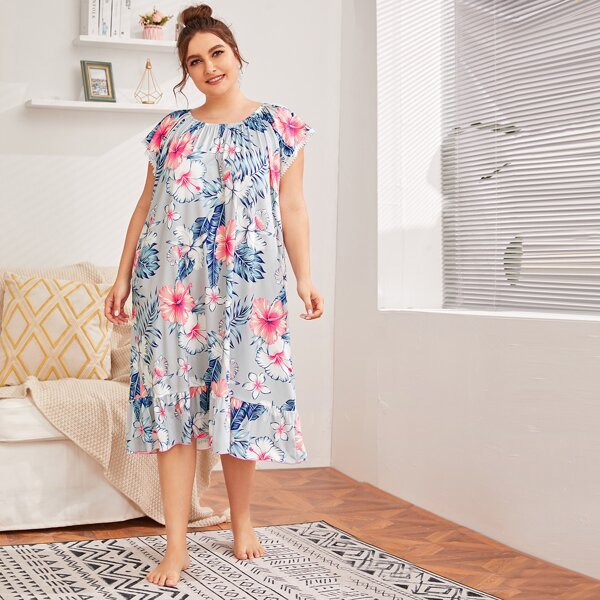 

Plus Floral & Tropical Print Night Dress, Multicolor