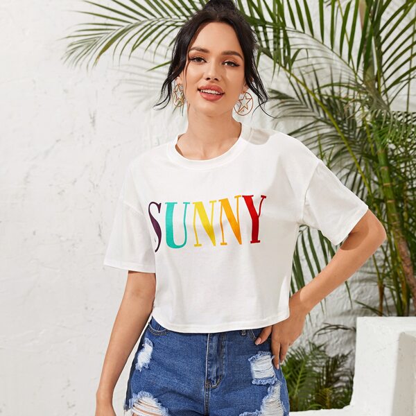 

Letter Graphic Round Neck Tee, White