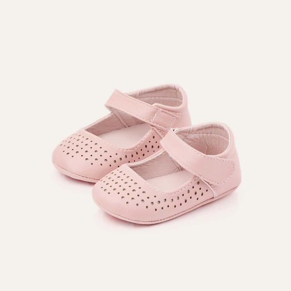 

Baby Girl Velcro Strap Perforated Flats, Pink