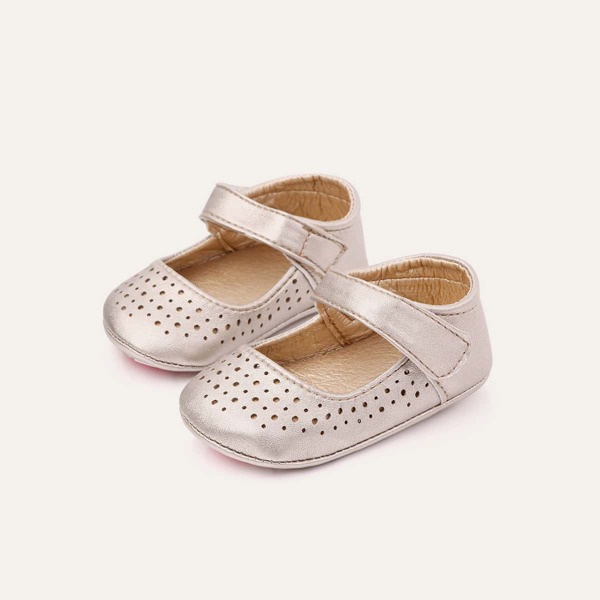 

Baby Girl Velcro Strap Perforated Flats, Gold